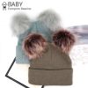 New Warm Knitted 0-3Y Baby's Hat Cute Double Fur Pompon Beanies Thick Double Layer Cap Faux Pompom Hat